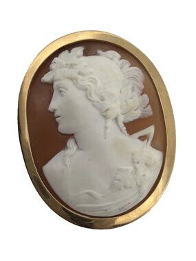 18K Solid Yellow Gold Shell Cameo Brooch Handmade Carmel-by-the-Sea 22g